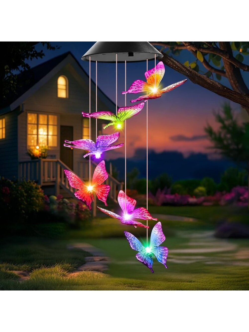 New Solar Wind Chimes, Christmas Gardening Butterfly Gifts for Women